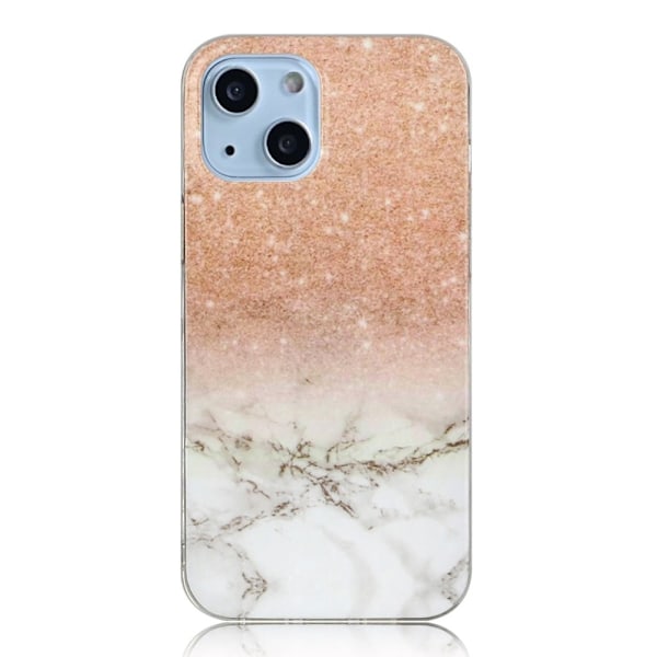 Marble iPhone 14 Plus Etui - Rose Gold Hvit Klinkekule Multicolor
