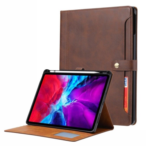 Stativ Pung Design Læder Tablet Beskyttende Cover med Pen Slot i Brown