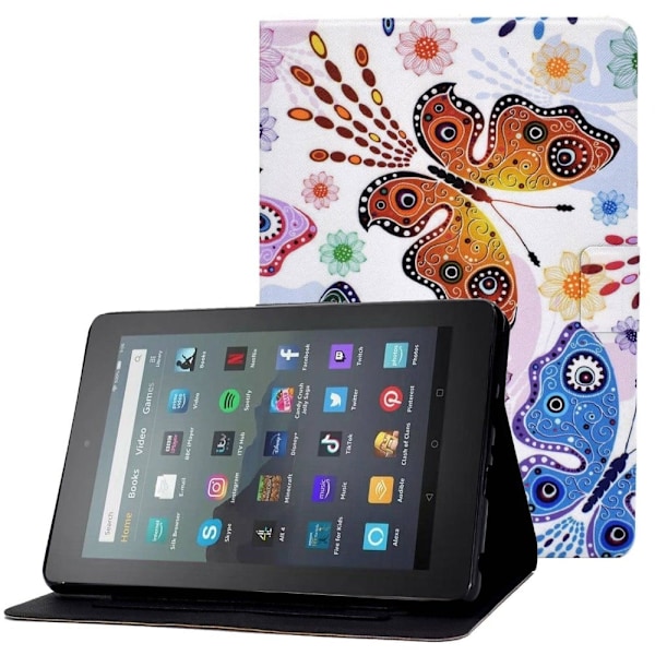 Amazon Fire 7 (2022) viileä kuvio nahkakotelo - Perhoset Multicolor