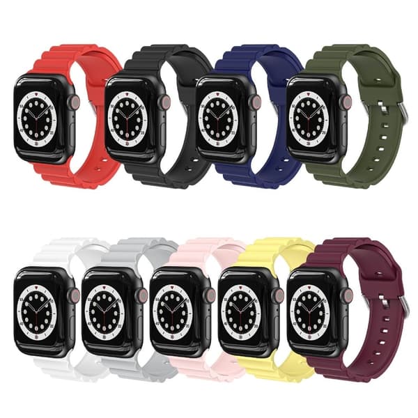 Apple Watch (45mm) vaakasuora raidallinen silikoninen kellonhihna - Musta Black
