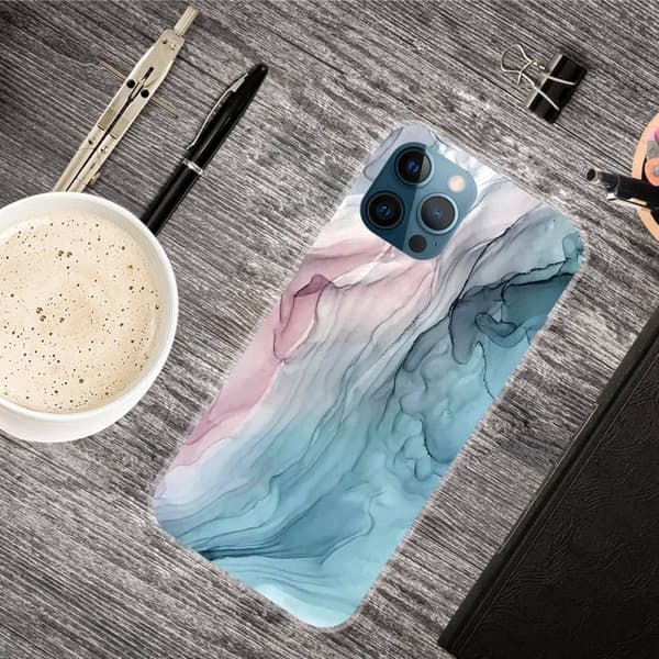 Marmormotiv iPhone 14 Pro Max skal - Rosa/Blå Marmor multifärg