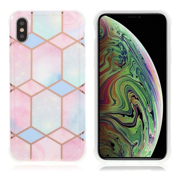 Marble design iPhone Xs Max cover - Sekskantet Pink Og Cyan Marm Pink