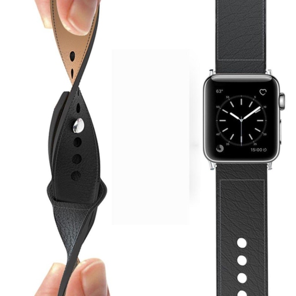 Apple Watch Series 5 44mm tofarvet ægte læder Urrem - Sort Black