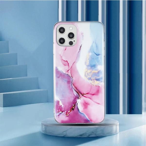 Marble iPhone 12 Pro Max Etui - Rosa / Blå Multicolor