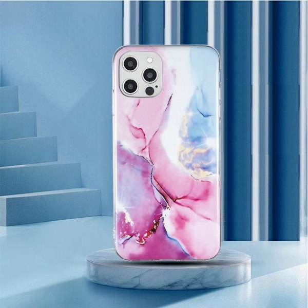 Marmormotiv iPhone 12 Pro Max skal - Rosa / Blå multifärg