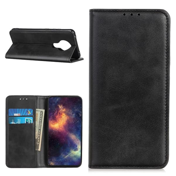 Lompakko-style Aitoa Nahkaa Läppäkotelo For Nokia 5.3 - Musta Black