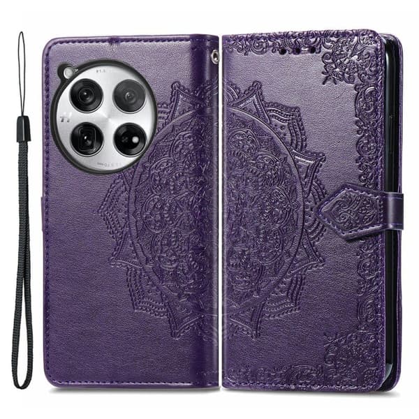 Mandala OnePlus 12 etui i lær - Lilla Purple