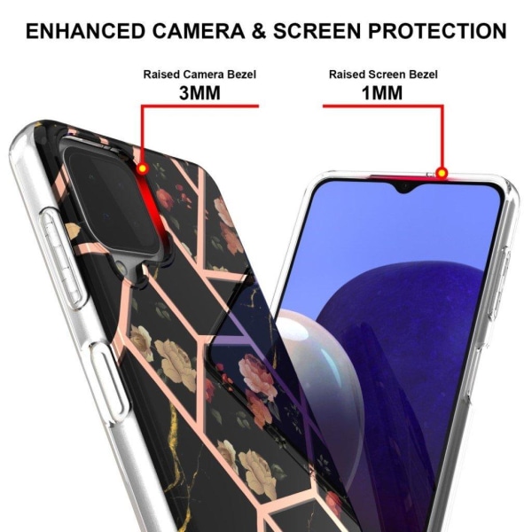 Marmormotiv Samsung Galaxy A22 4G skal - Svart Marmor / Blomma multifärg
