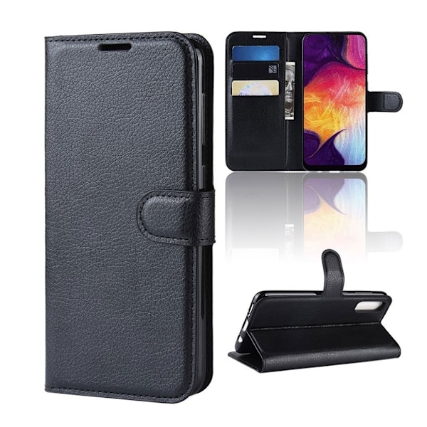Sasmung Galaxy A50 litchi læderetui - Sort Black