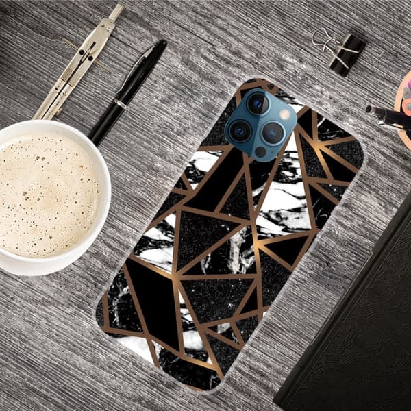 Marble iPhone 15 Pro Etui - Black Tile Fragmenter Black
