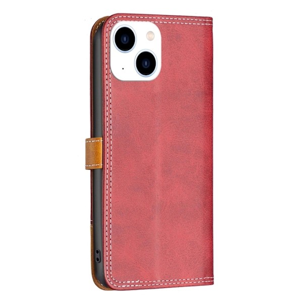 BINFEN to-farvet iPhone 14 læderetui - Rød Red
