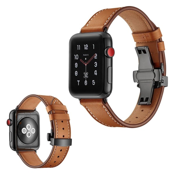 Apple Watch Series 5 44mm durable genuine leather watch band - B Brown