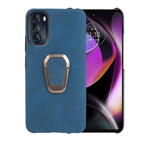 Stötsäkert läderfodral med oval kickstand för Motorola Moto G (2022) - Blå Blå