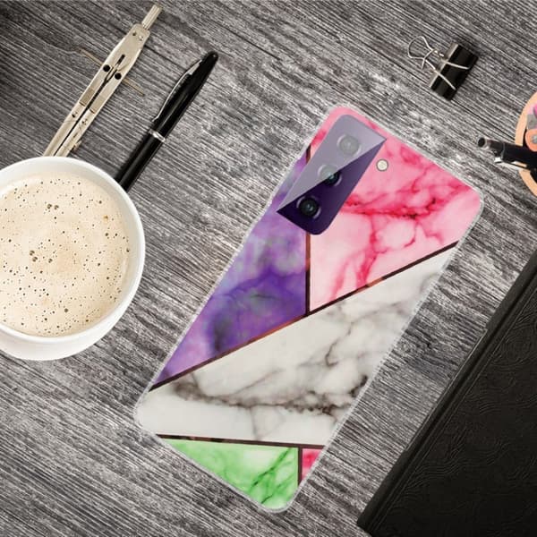 Marble Samsung Galaxy S21 FE Etui - Lilla / Rose / Hvid / Grøn Multicolor