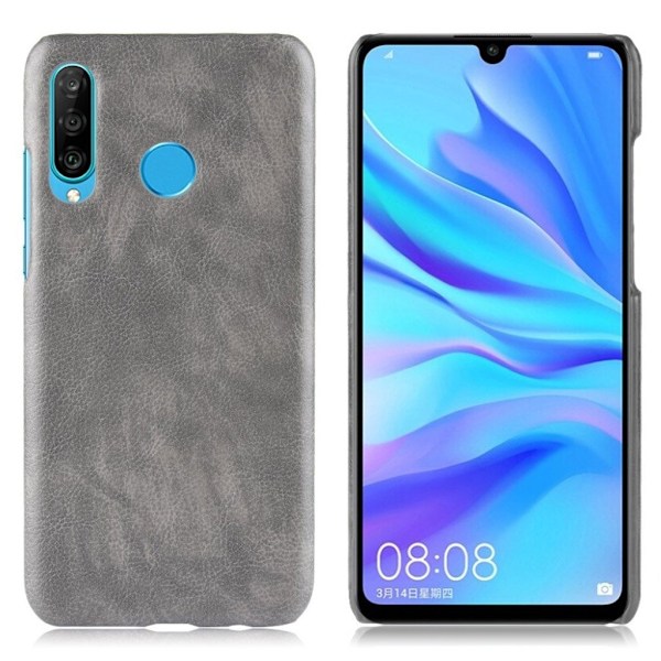 Huawei P30 Lite Litchi Läderfodral - Grå Silvergrå