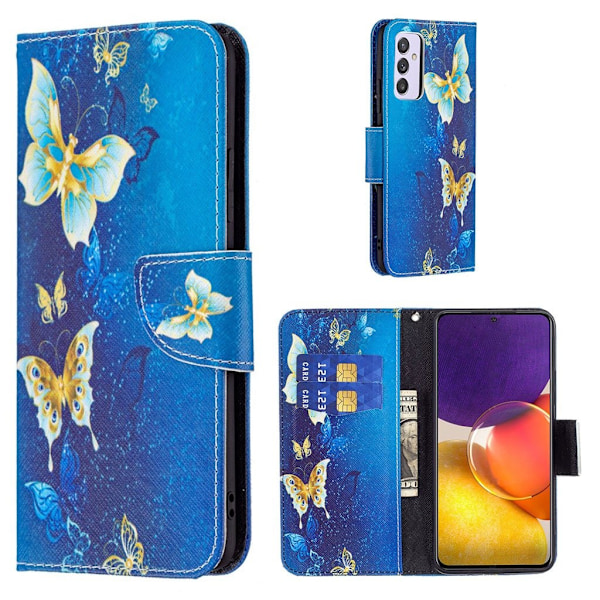 Wonderland Samsung Galaxy A82 5G Flip etui - Guld sommerfugle Blue
