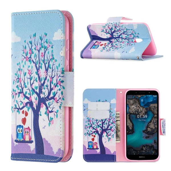 Wonderland Nokia C1 Plus Flip Etui - Træ og Ugle Multicolor