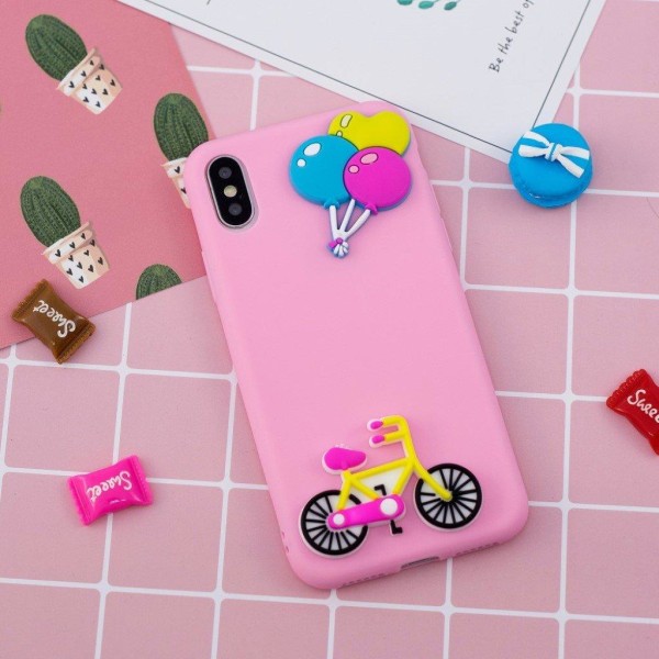 iPhone Xs Max etui med 3D-tegneseriemønster - Pink Case Bike Pink