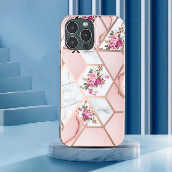 Marble iPhone 15 Pro Etui - Rose / Marmor Pink