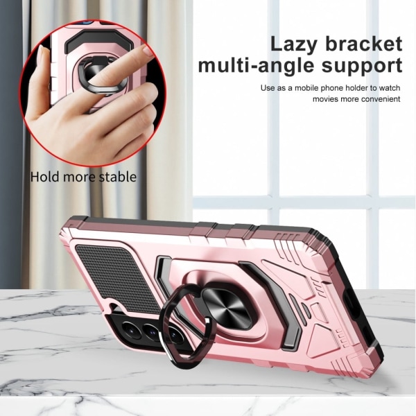 Slidstærkt cover i hård plast med blød inderside og kickstand til Samsung Galaxy S23 Plus - Rødguld Pink
