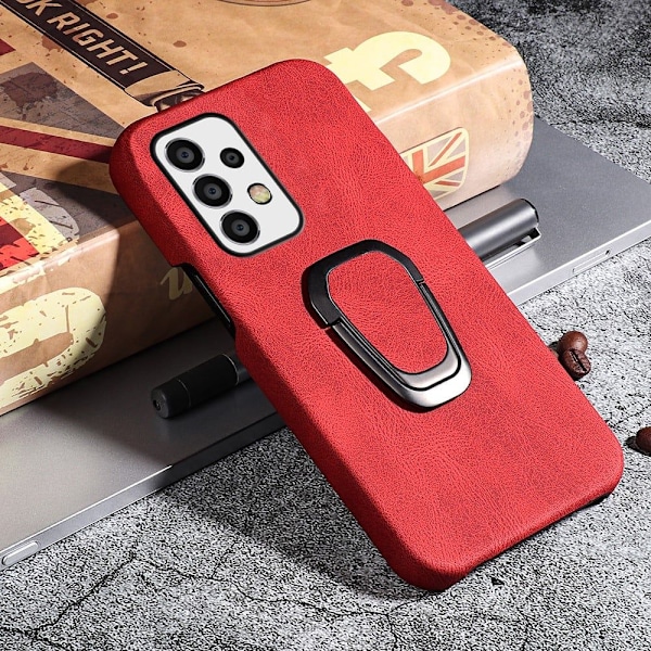 Stötsäkert läderfodral med oval kickstand för Samsung Galaxy A53 5G - Röd Röd