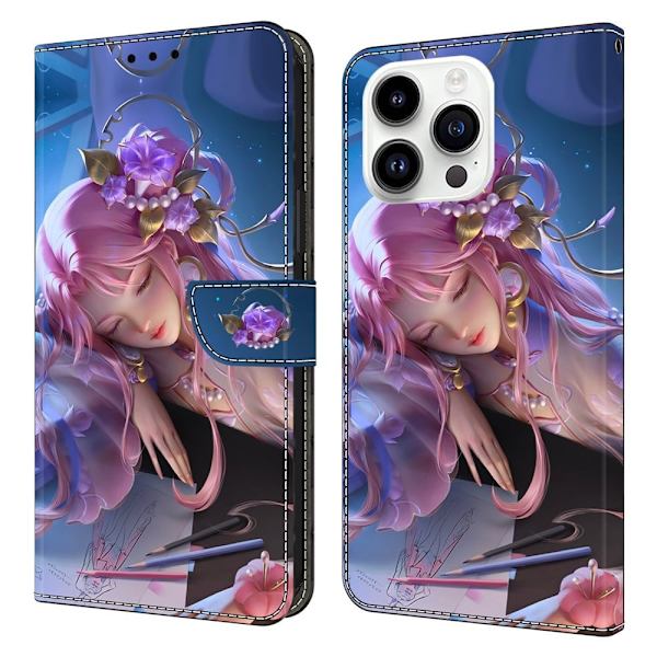 iPhone 16 Pro Plånboksfodral Mönster Tryck Stativ Läder Flip Telefonskal - Törnrosa Rosa
