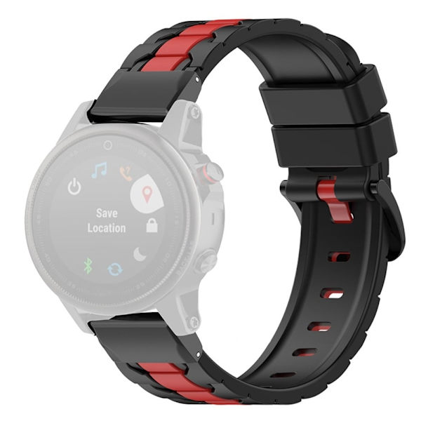 22mm silikoninen kellohihna Garmin-kelloon - Musta / Punainen Black