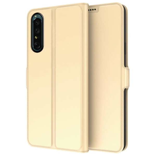 Glat og tyndt premium Sony Xperia 1 IV læderetui - Guld Gold