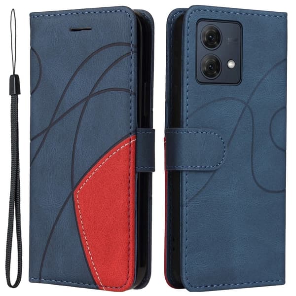 Texturerat läderfodral med handledsband för Motorola Moto G84 - Blå Blå