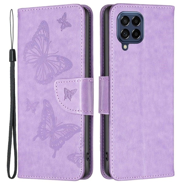 Butterfly Samsung Galaxy M53 5G nahkakotelo - Violetti Purple