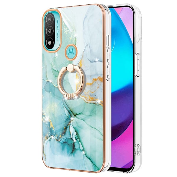 Marble Mønstret Cover med Ring Holder til Motorola Moto E30 / E40 / E20 - Grøn Marmor Haze Green