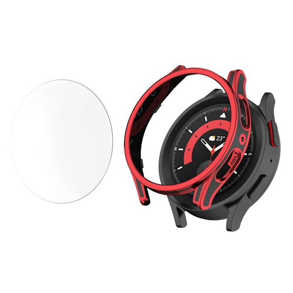 Samsung Galaxy Watch 5 (44mm) beskyttelsescover med hærdet glas - Sort / Rød Red