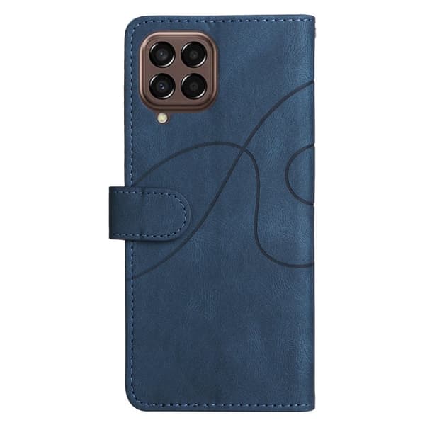 Texturerat läder Samsung Galaxy M33 5G fodral med handledsband - Blå Blå