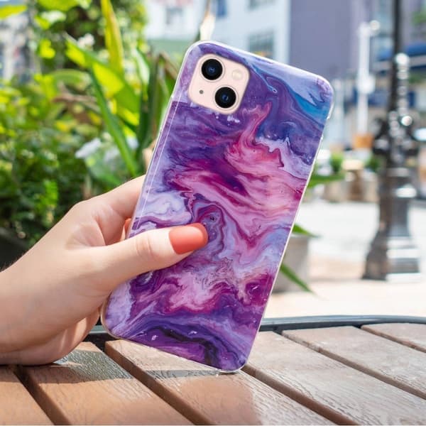 Marble iPhone 14 Plus Etui - Rød Multicolor