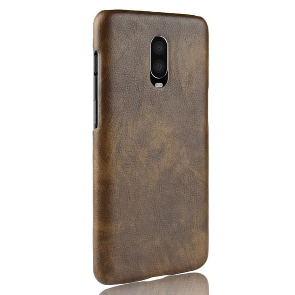 OnePlus 6T litchi skin läderfodral - Brun Brun