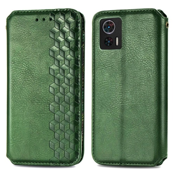 Nahkakotelo With A Stylish Rhombus Imprint For Motorola Edge 30 Neo - Vihreä Green