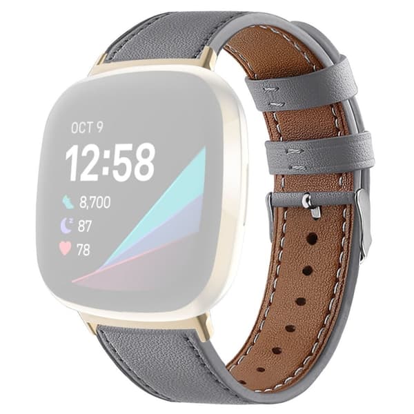 Klockarmband i äkta läder Fitbit Sense 2 / Versa 4 - Grå Silvergrå