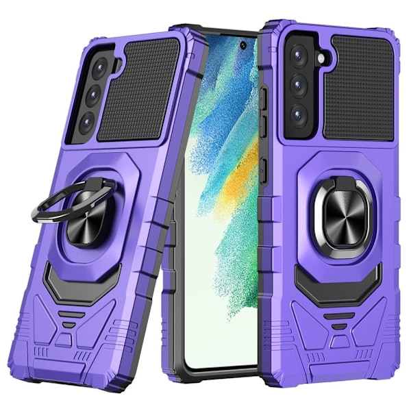 Kestävä kova muovisuojus pehmeällä sisäpuolella ja potkutelineellä Samsung Galaxy S21 FE:lle - Violetti Purple