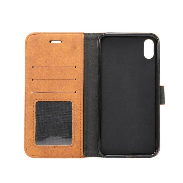 iPhone Xs Max læder flip cover i retrostil - Brun Brown