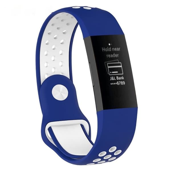 Fitbit Charge 3 erstatnings urrem i silikone med flerfarvet design - str. L, Blå/Hvid Multicolor