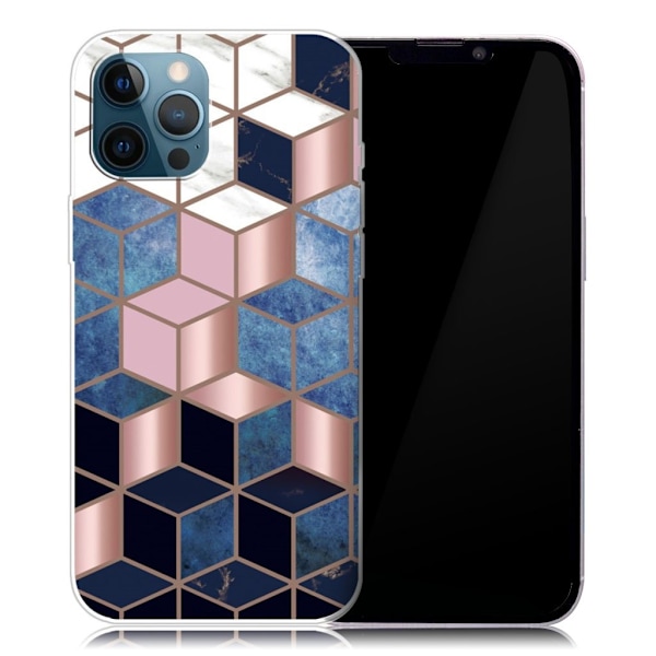 Marmordesign iPhone 13 Pro deksel - Blå / Gullfarget Kube Multicolor
