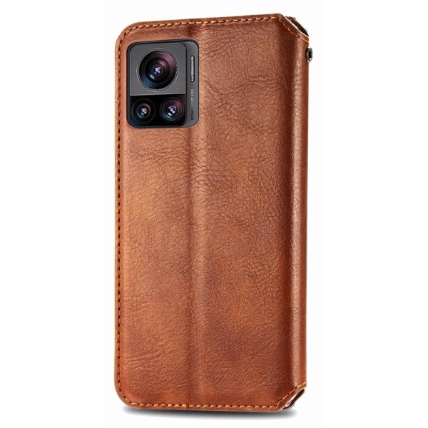 Nahkakotelo With A Stylish Rhombus Imprint For Motorola Edge 30 Ultra / X30 Pro - Ruskea Brown