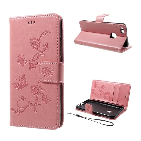 Huawei P10 Lite Etui laget av kunstlær og silikon – Lys rosa Pink