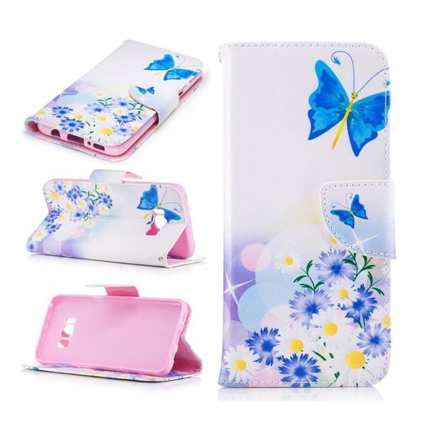 Samsung Galaxy S8 smart og stærkt læder-etui - Sommerfugle og blomster Blue