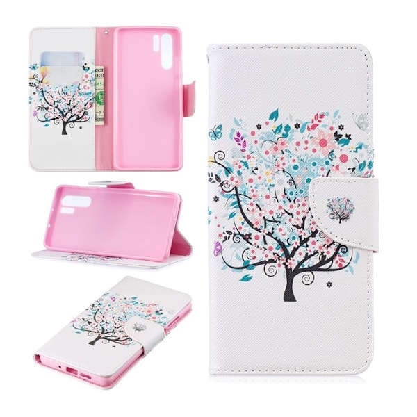 Huawei P30 Pro mønstret læder flip etui - Blomstret Træ Multicolor