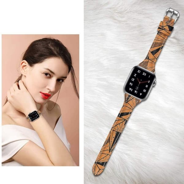 Apple Watch 40mm geometrisk læderurrem - Brun / Sort Brown