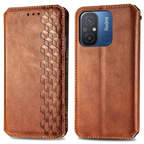 Läder Xiaomi Redmi 12C / Xiaomi Redmi 11A fodral med romb-design - Brun Brun