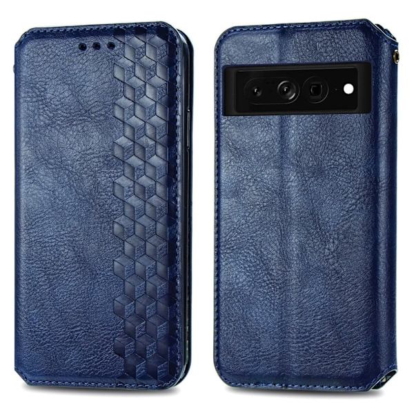 Læder Etui med A Stilfuldt Rhombus Tryk til Google Pixel 7 Pro - Blå Blue