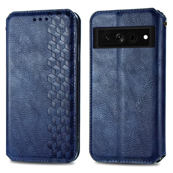 Nahkakotelo With A Stylish Rhombus Imprint For Google Pixel 7 Pro - Sininen Blue
