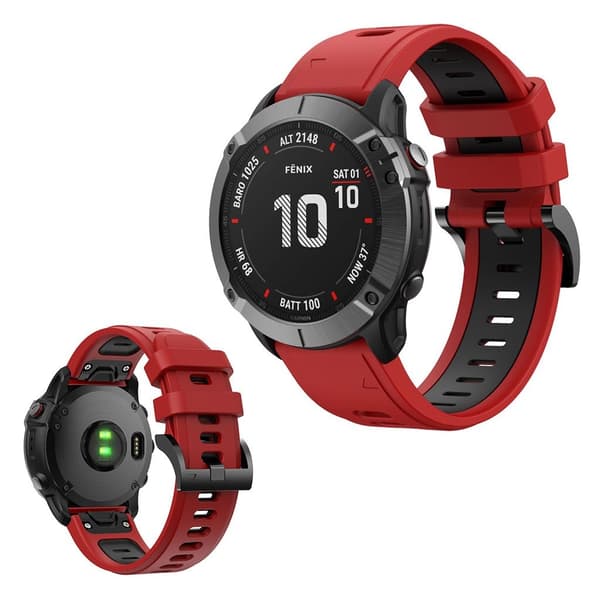 Kaksivärinen silikoninen kellonauha Garmin-laitteelle - Punainen / Musta Red